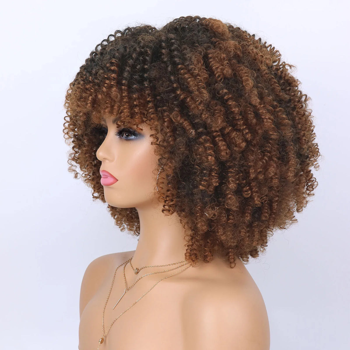 Short Kinky Curly Afro Wig with Bangs for Daily Wear