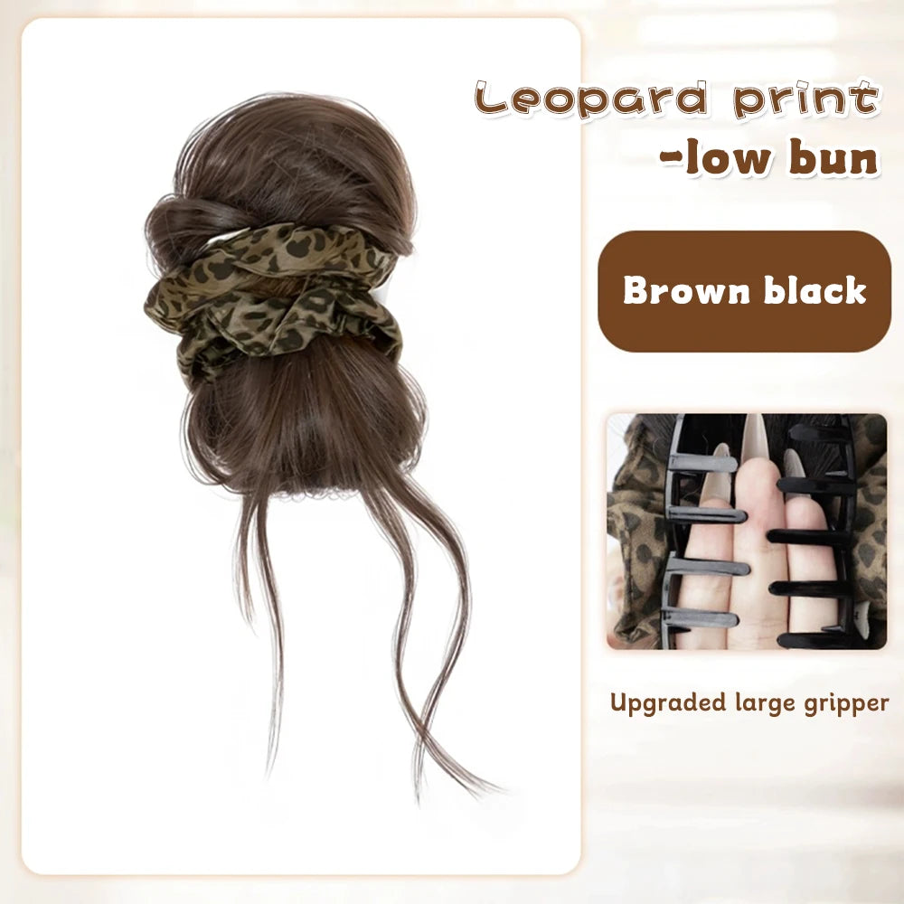 Leopard Print Claw Clip Messy Bun Hair Extension