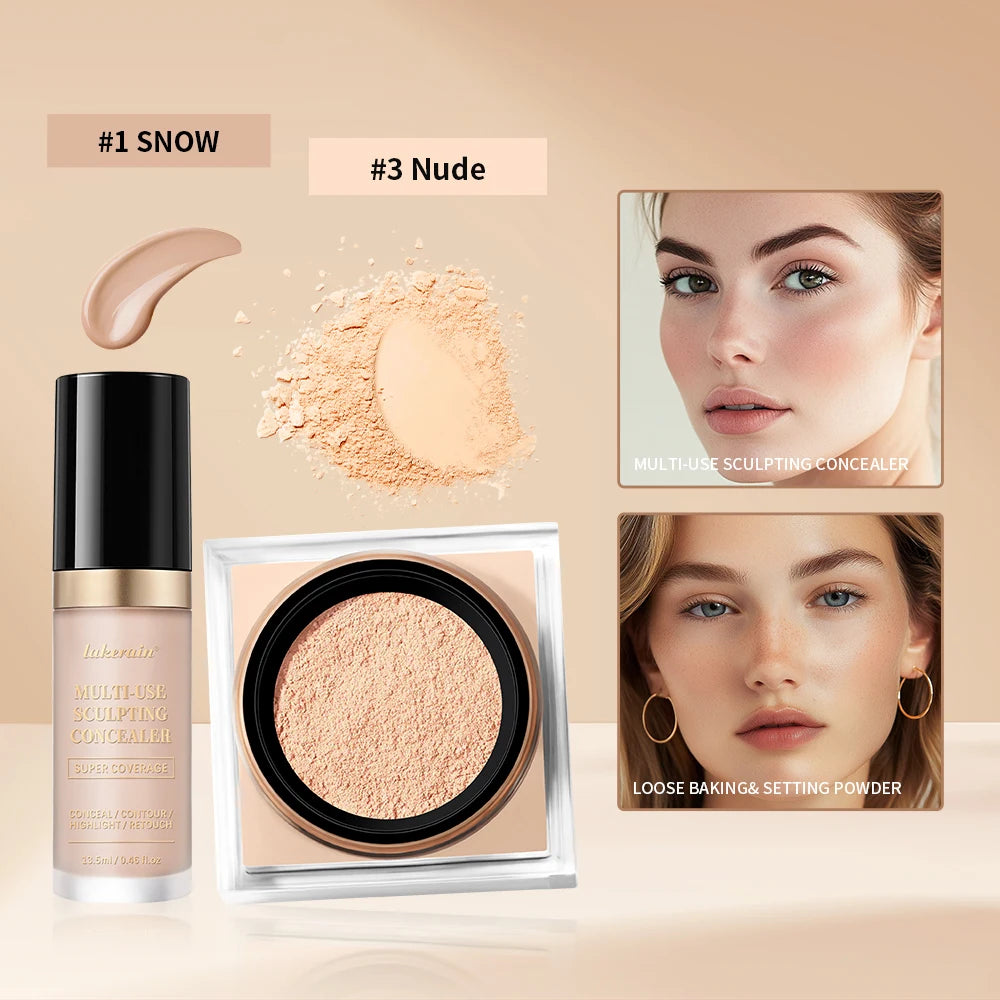 Smoothing Face Concealer and Matte Setting Powder Makeup Set - 9