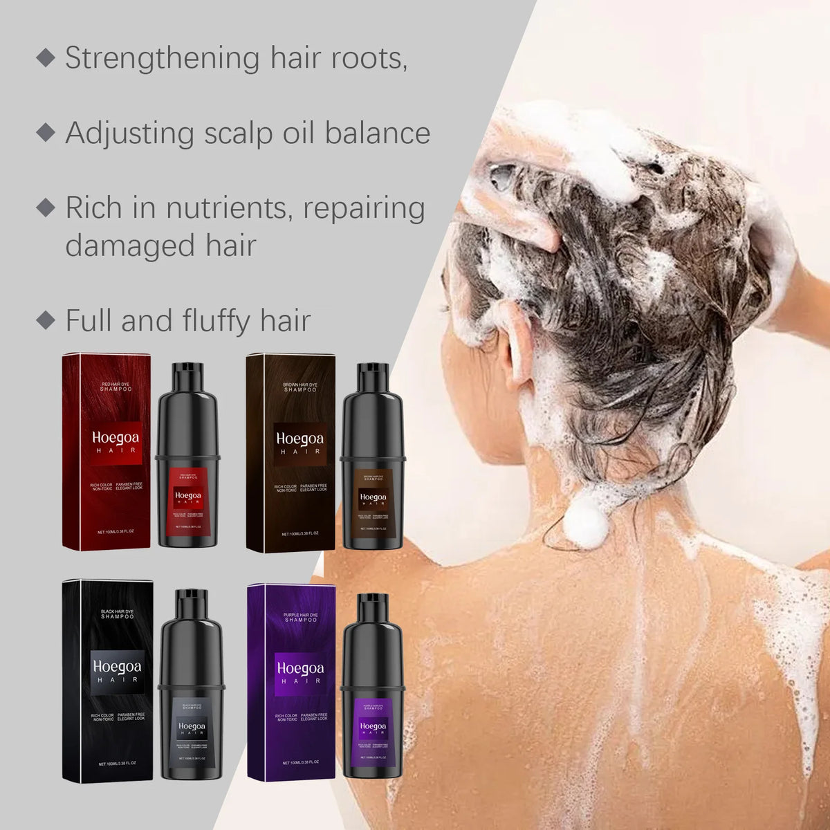 Instant Hair Color Dye Shampoo for Easy Grey Hair Coverage