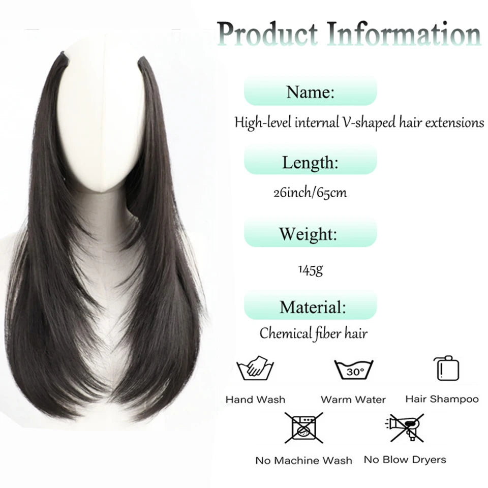 One-Piece Straight Layered Hair Extension with Clips for Women