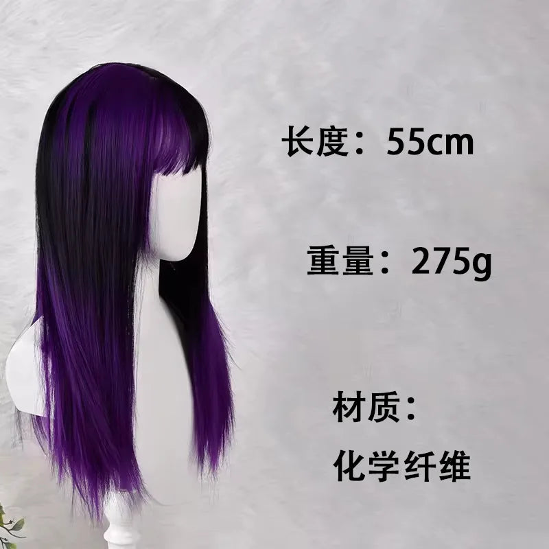 Split Color Long Straight Cosplay Wig with Bangs