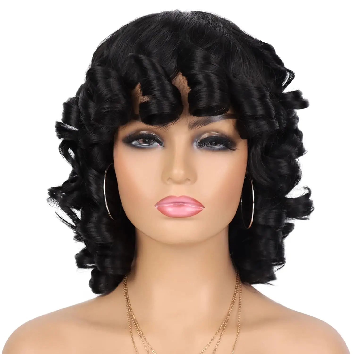 Short Afro Curly Wig with Bangs for Daily Wear - 12