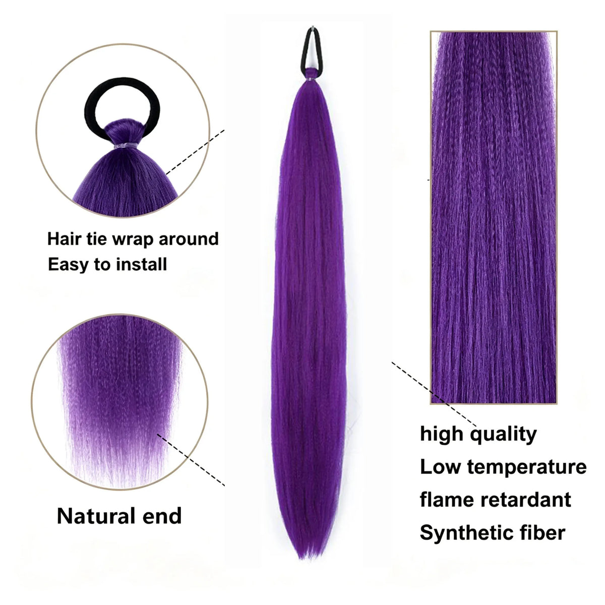 26-Inch Long Synthetic Colorful Ponytail Hair Extension for Women