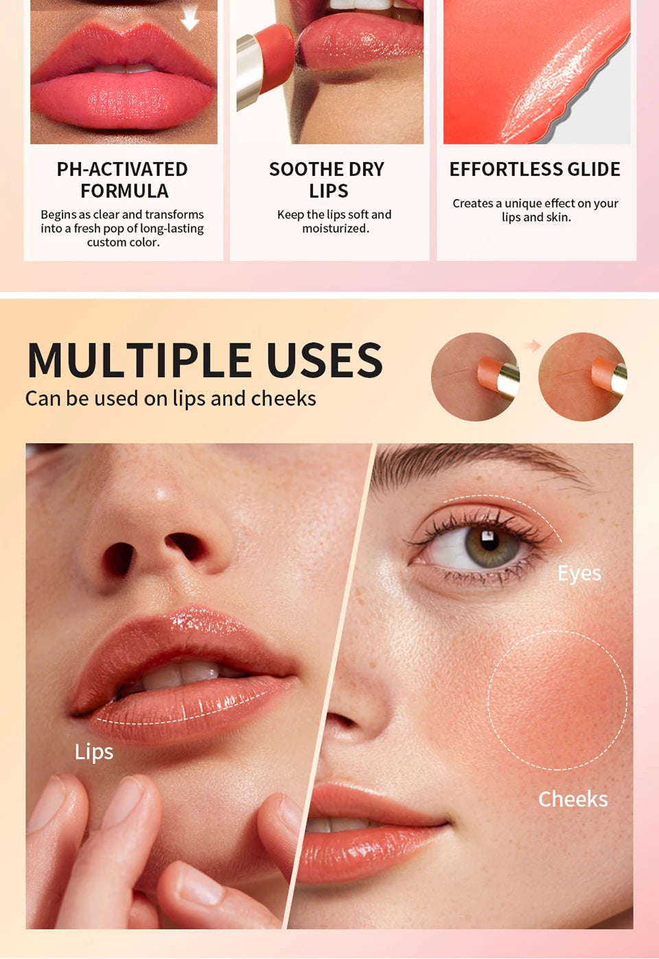 pH-Activated Color-Changing Lip and Cheek Stain Moisturizing Balm - 12