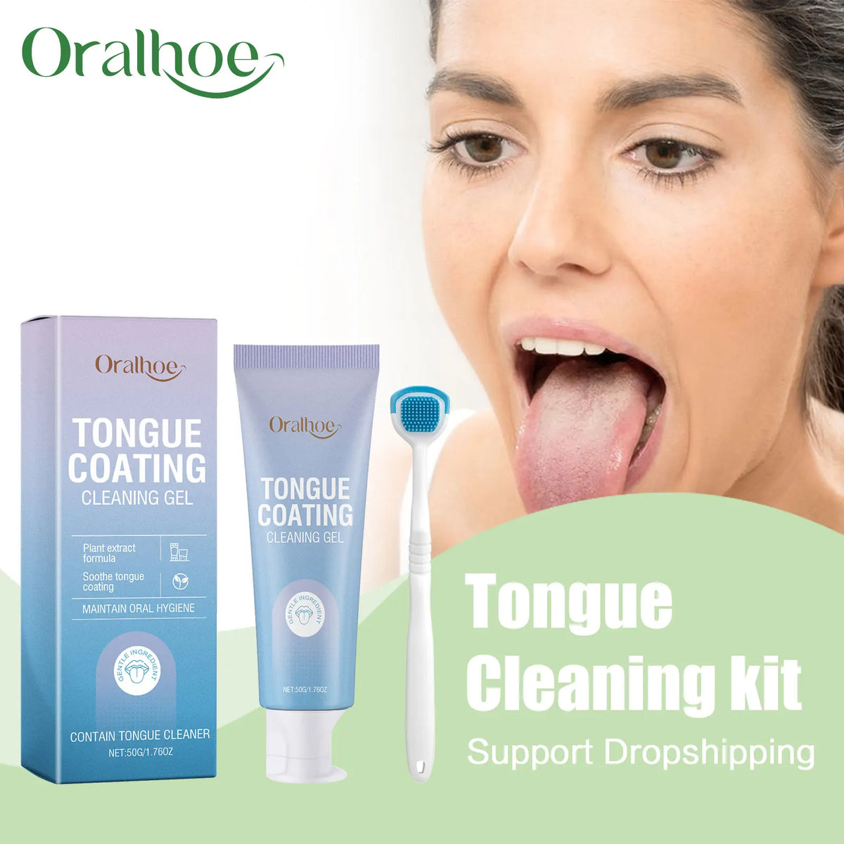 Tongue Cleaning Gel and Scraper Kit for Bad Breath and Oral Hygiene