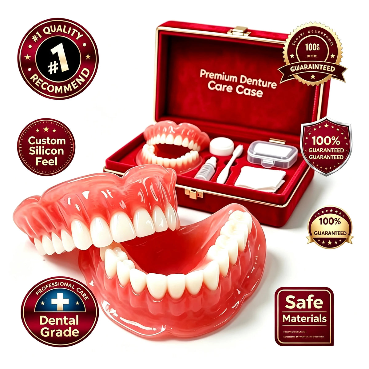 Comfortable Silicone Denture Set with Storage and Cleaning Kit