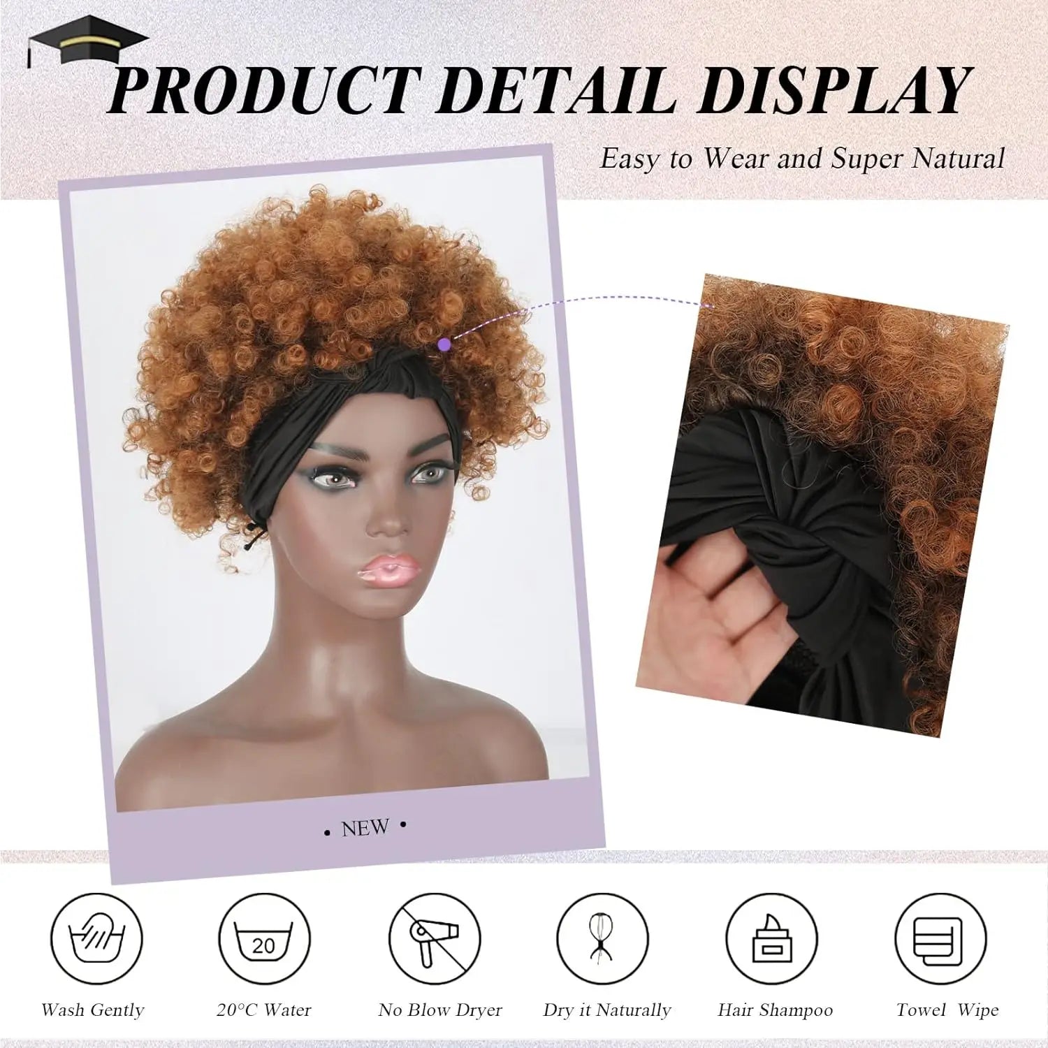 Short Kinky Curly Afro Headband Wig for Women - 5