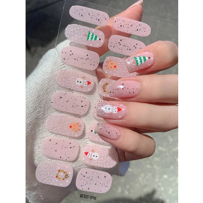 Festive Winter Snowflake Semi-Cured Gel Nail Wraps for Holiday Manicures