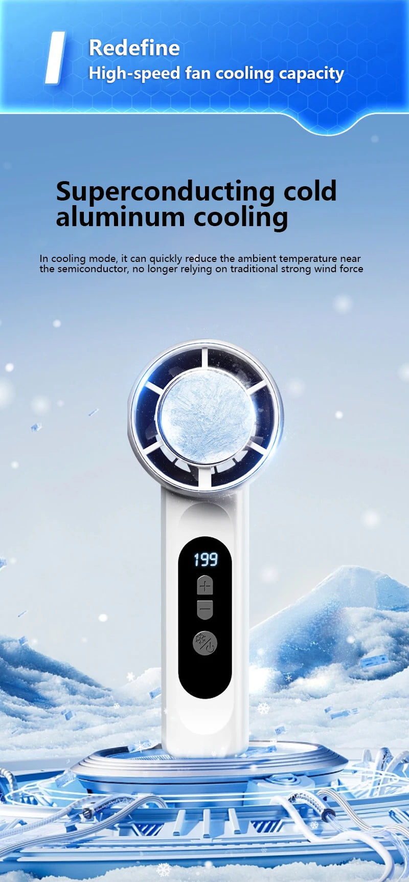Portable Handheld Turbo Fan with Instant Ice Cooling and LED Display