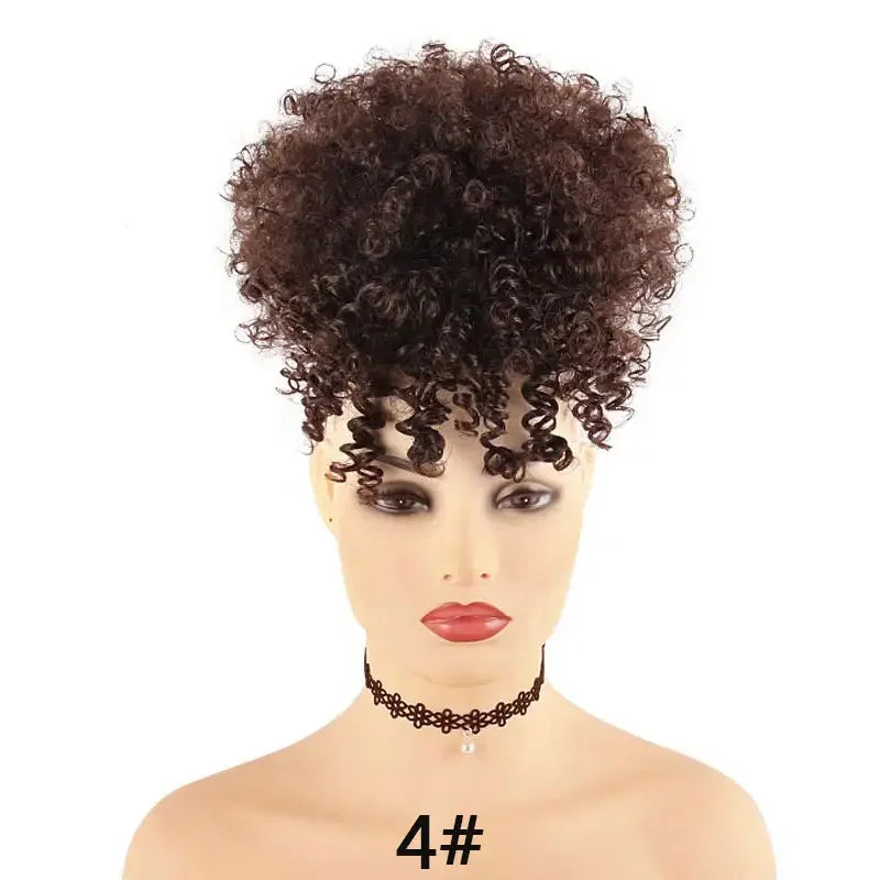 Kinky Curly Afro Puff Drawstring Ponytail with Bangs for Women
