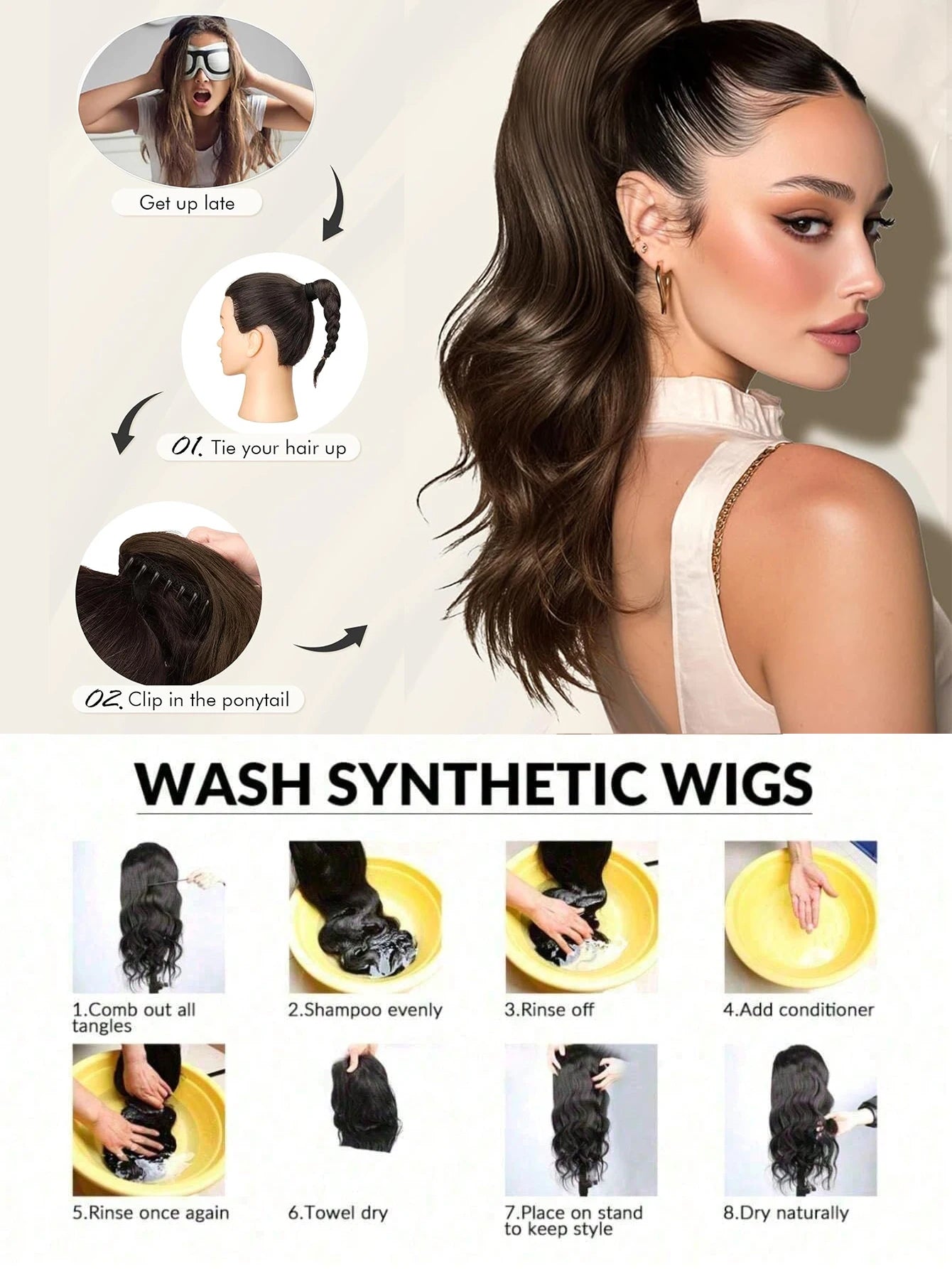 Wavy Curly Claw Clip Ponytail Hair Extension - 17