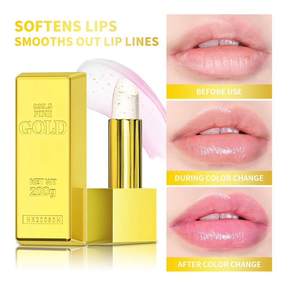Color Changing Gold Flake Lip Balm for Hydration and Natural Pink Tint