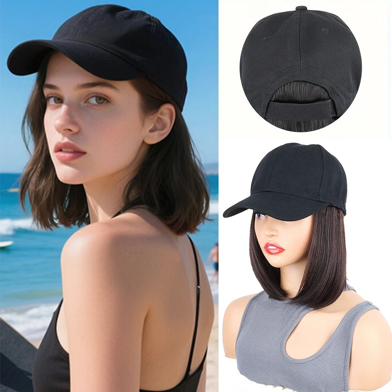 12-Inch Short Bob Synthetic Hair Extension Baseball Cap