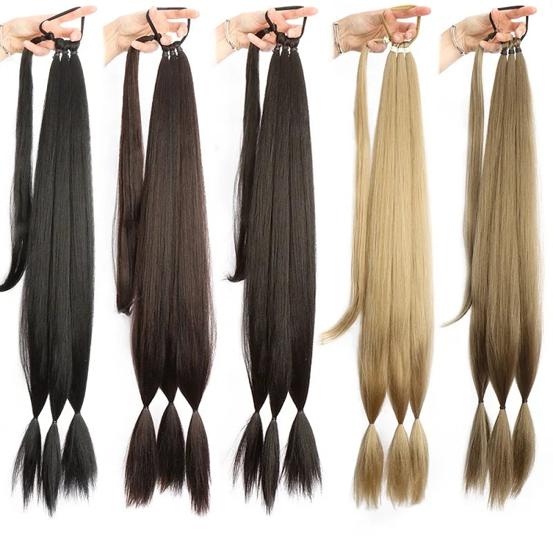 Long Straight Pre-Sectioned Braiding Ponytail Hairpiece for Women - 7