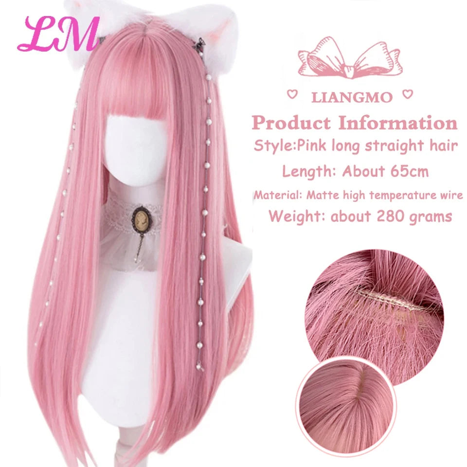 24-Inch Long Pink Cosplay Wig for Costumes - 2