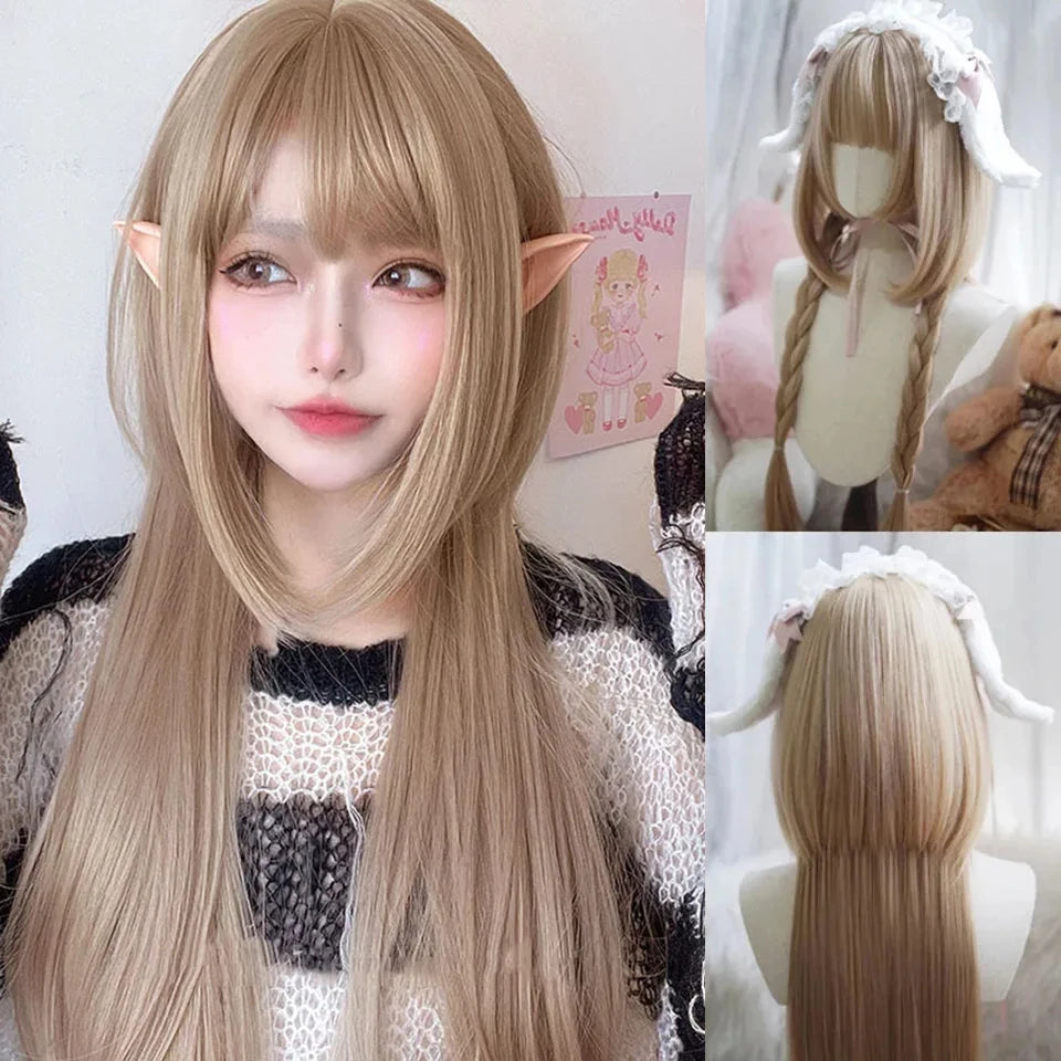 Long Straight Blue Synthetic Cosplay Wig for Halloween and Costume Parties - 58