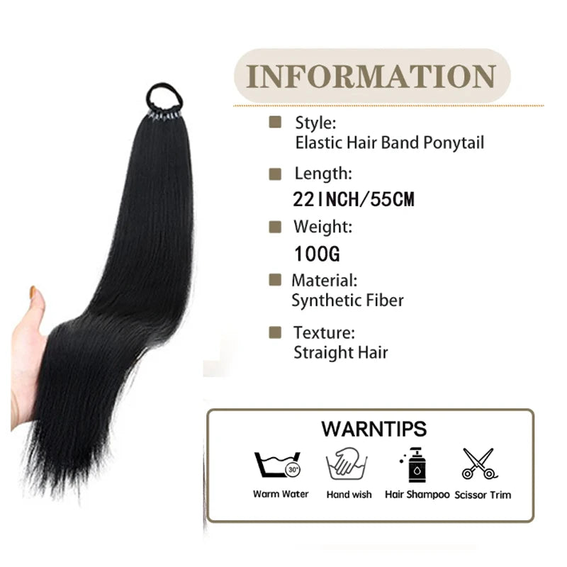22-Inch Long Straight Synthetic Hair Ponytail Extension
