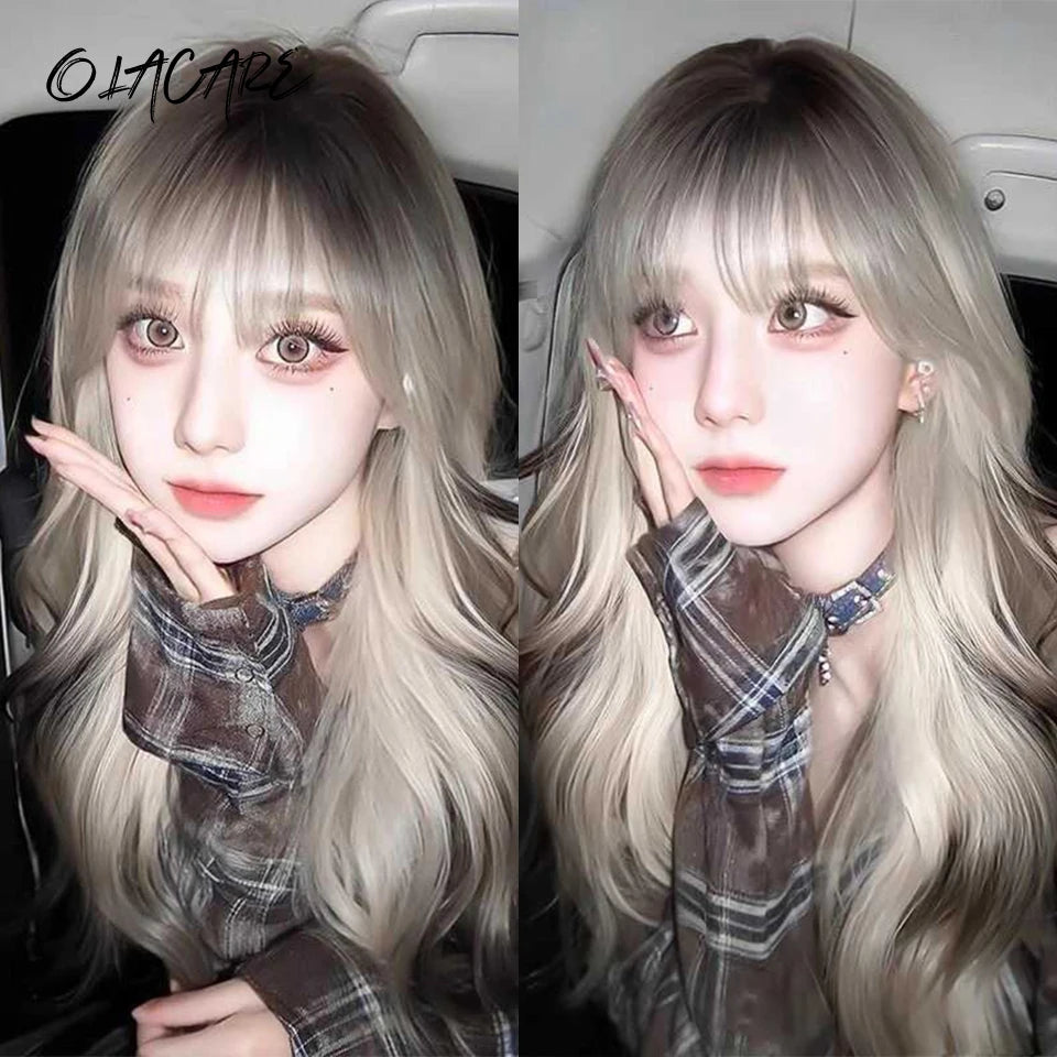 Long Straight Synthetic Wig with Bangs for Cosplay and Parties