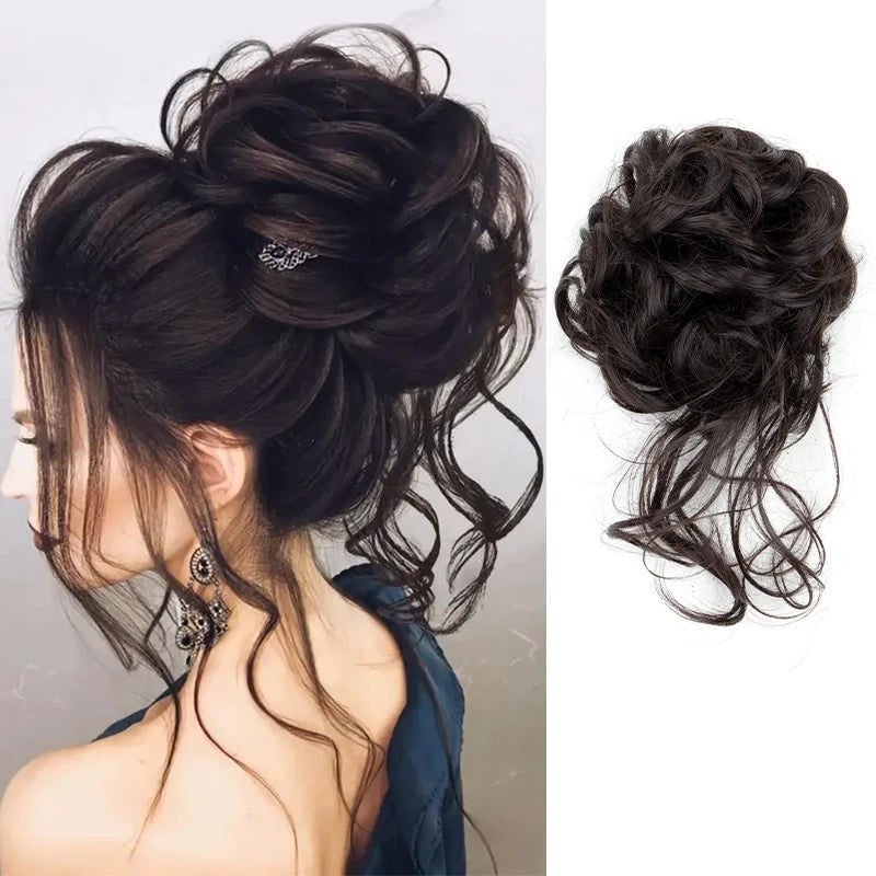 Messy Curly Hair Bun Extension with Elastic Rubber Band - 14