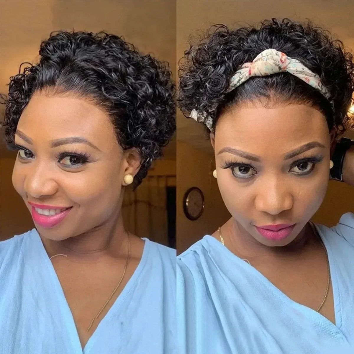Short Curly Pixie Cut Human Hair Lace Front Wig