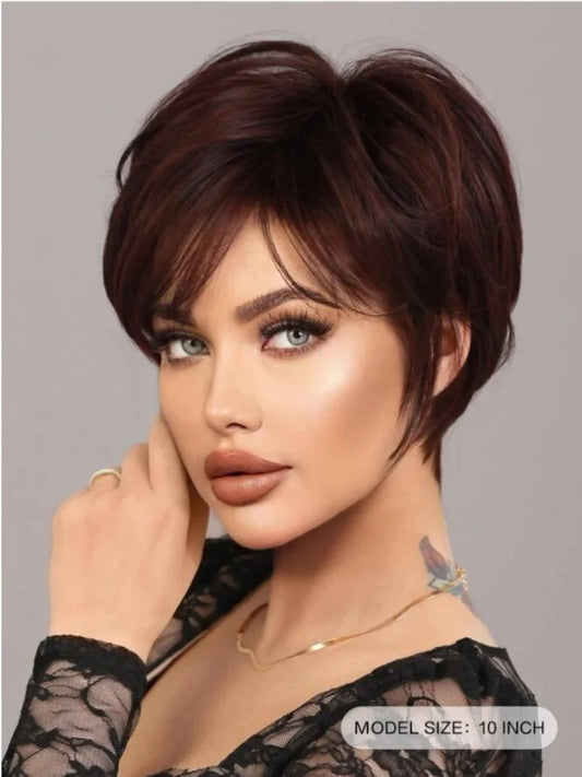 Short Deep Red Pixie Cut Wig with Bangs