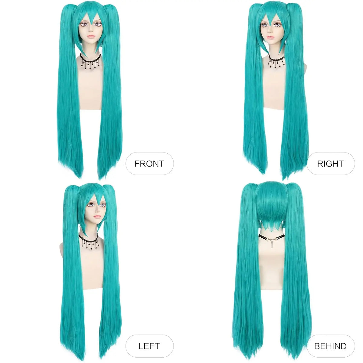 Long Green Double Ponytail Cosplay Wig for Anime Character Costumes