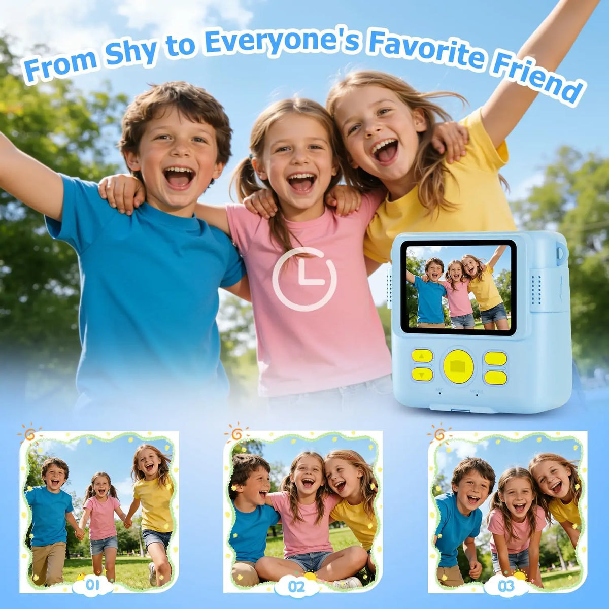 Instant Print Camera for Kids with Video Recording and Digital Zoom