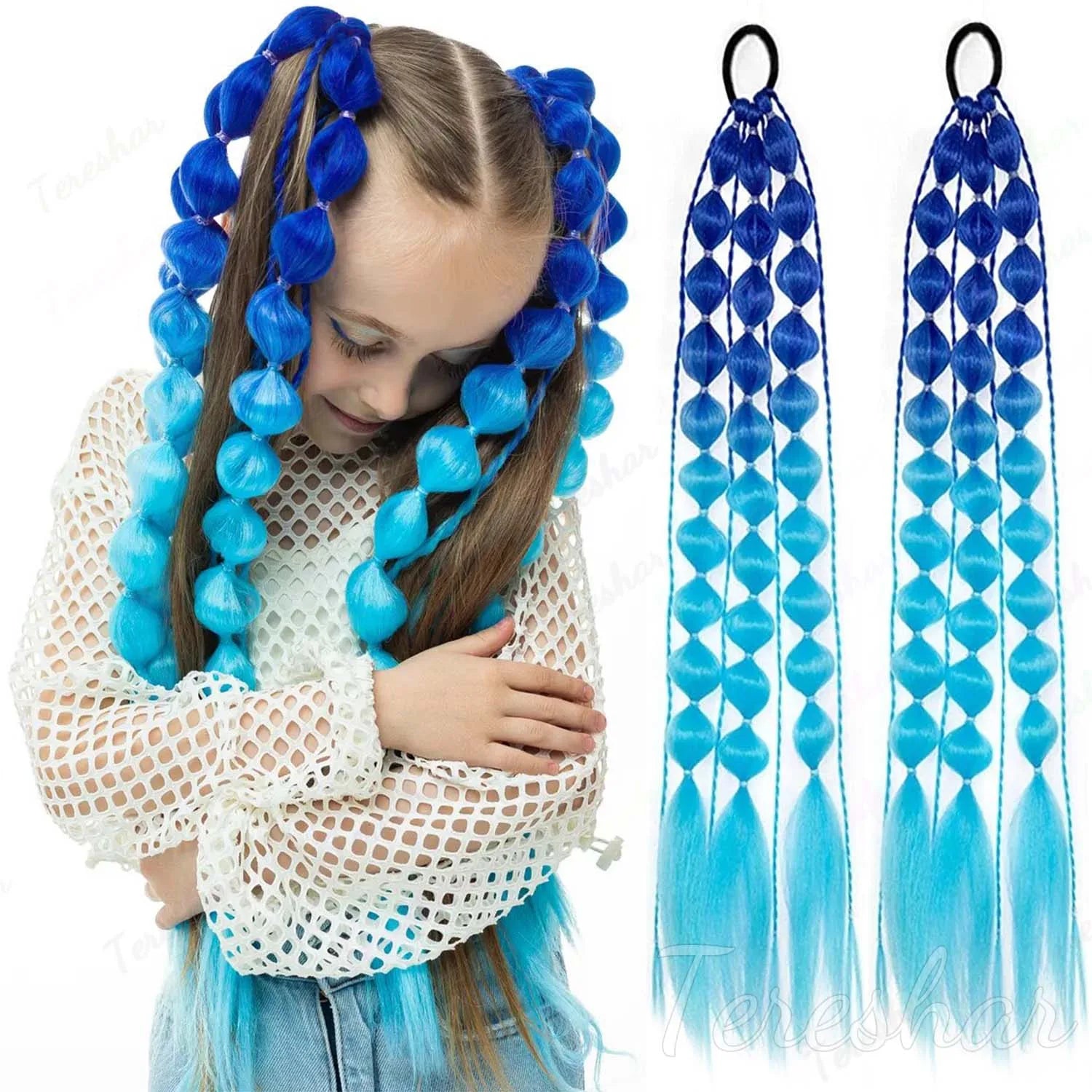 2-Piece Colored Bubble Ponytail Extensions for Festivals and Parties - 9