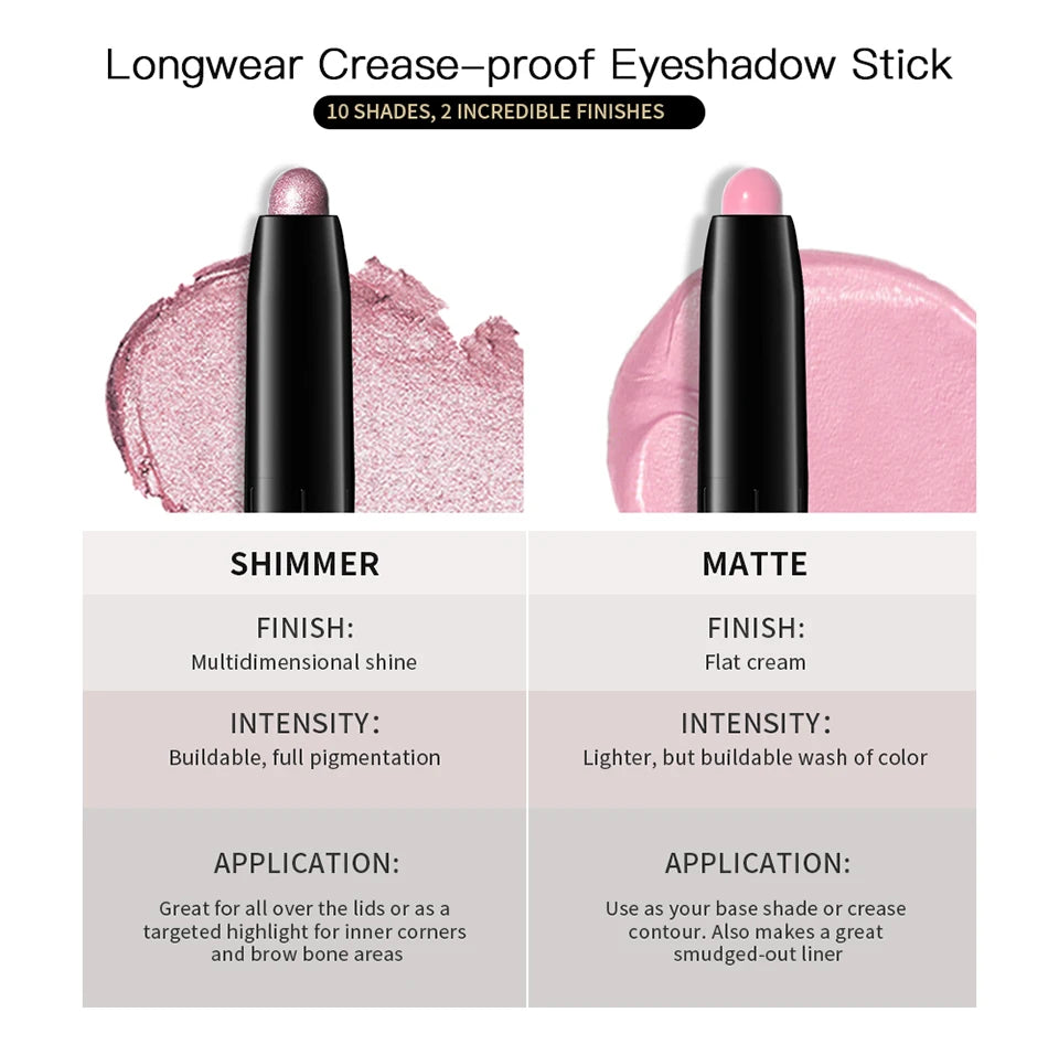 Long-Lasting Waterproof Shimmer and Matte Eyeshadow Pencil
