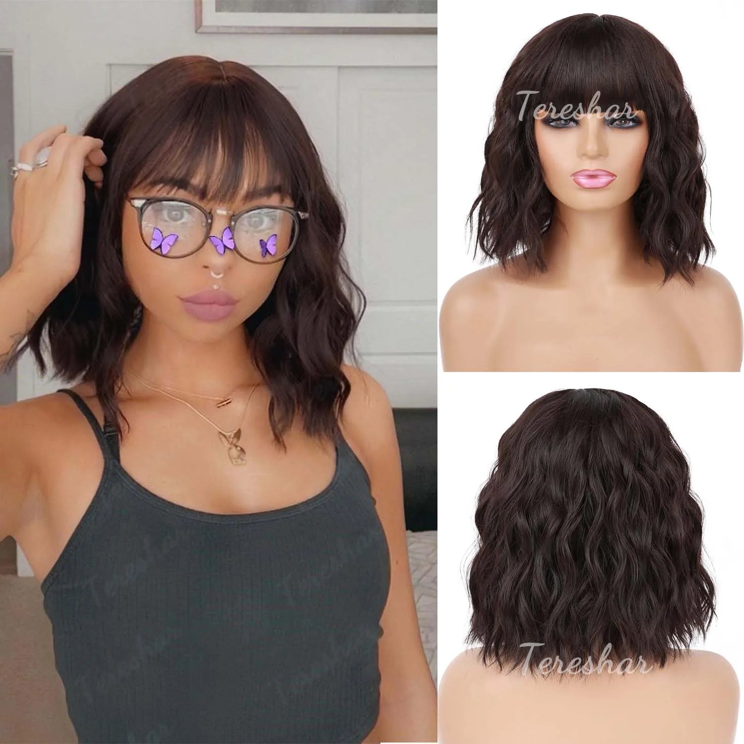 Short Wavy White Wig with Bangs for Cosplay and Daily Wear - 19