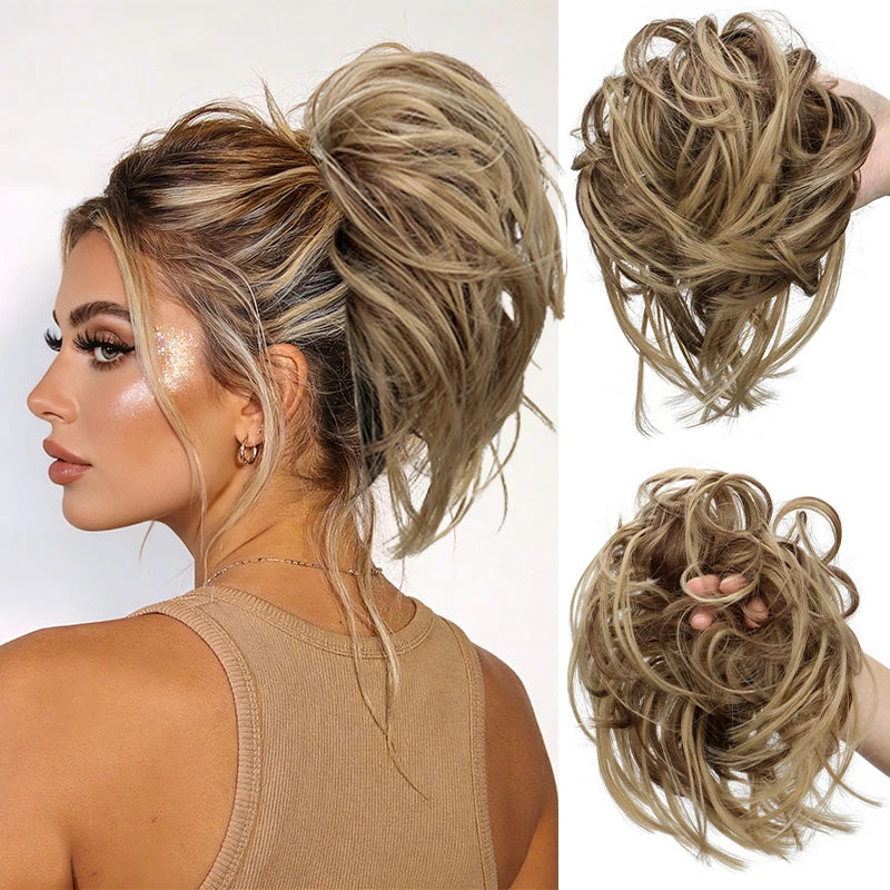 Messy Curly Hair Bun Extension Scrunchie for Quick Elegant Hairstyles - 19