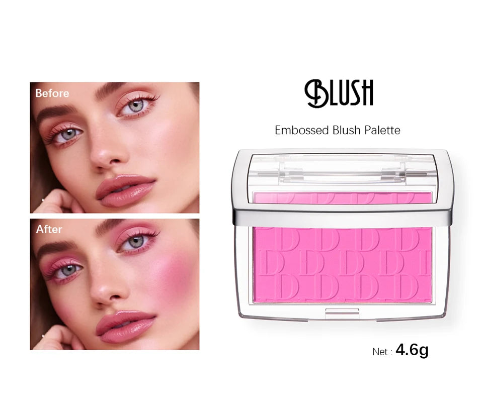 Embossed Matte Face Blush Palette with Professional Application Brush - 7