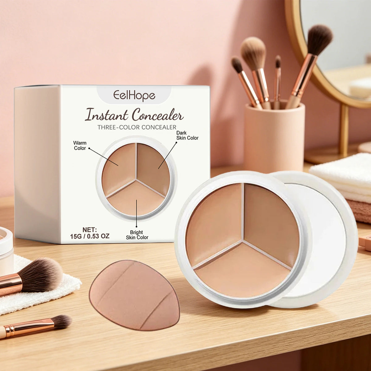 3-Color Cream Concealer Palette for Dark Circles and Blemish Coverage