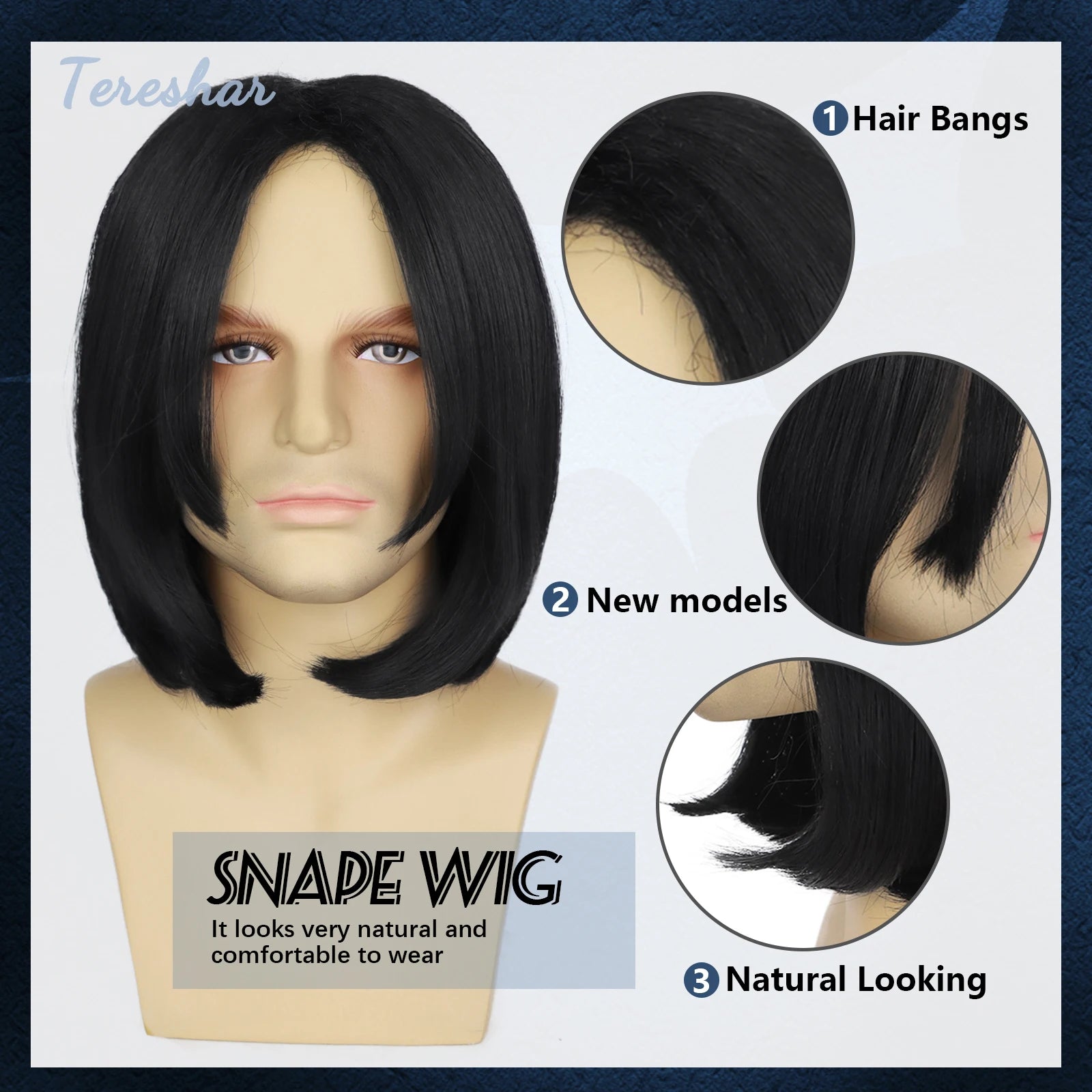 Short Black Synthetic Cosplay Wig for Men and Costume Parties - 4