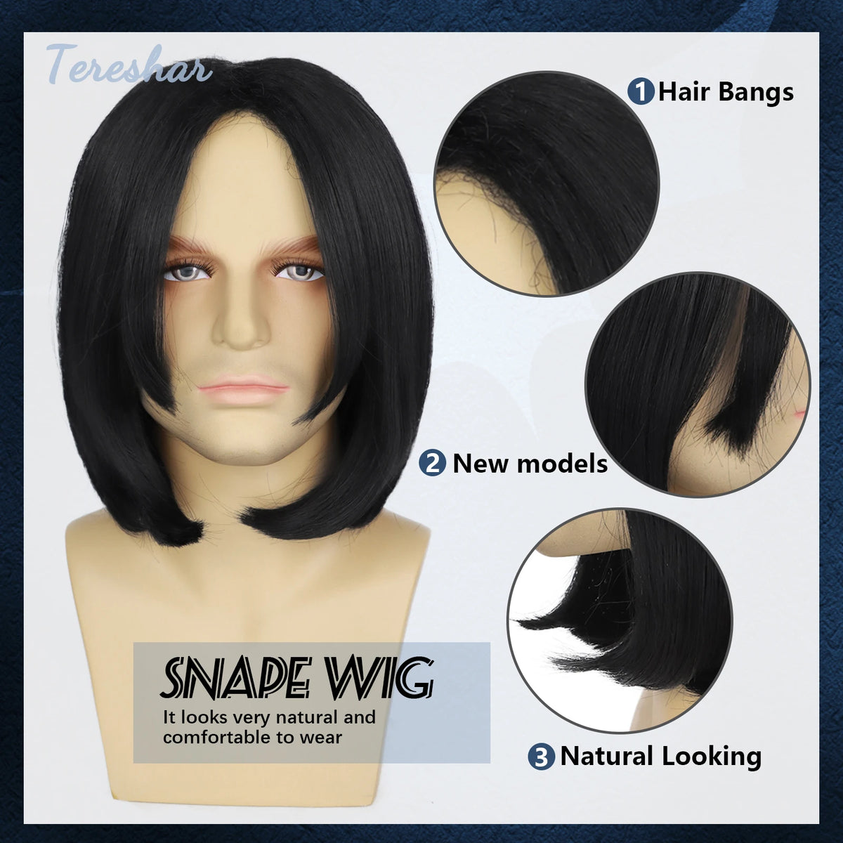 Short Black Synthetic Cosplay Wig for Men and Costume Parties