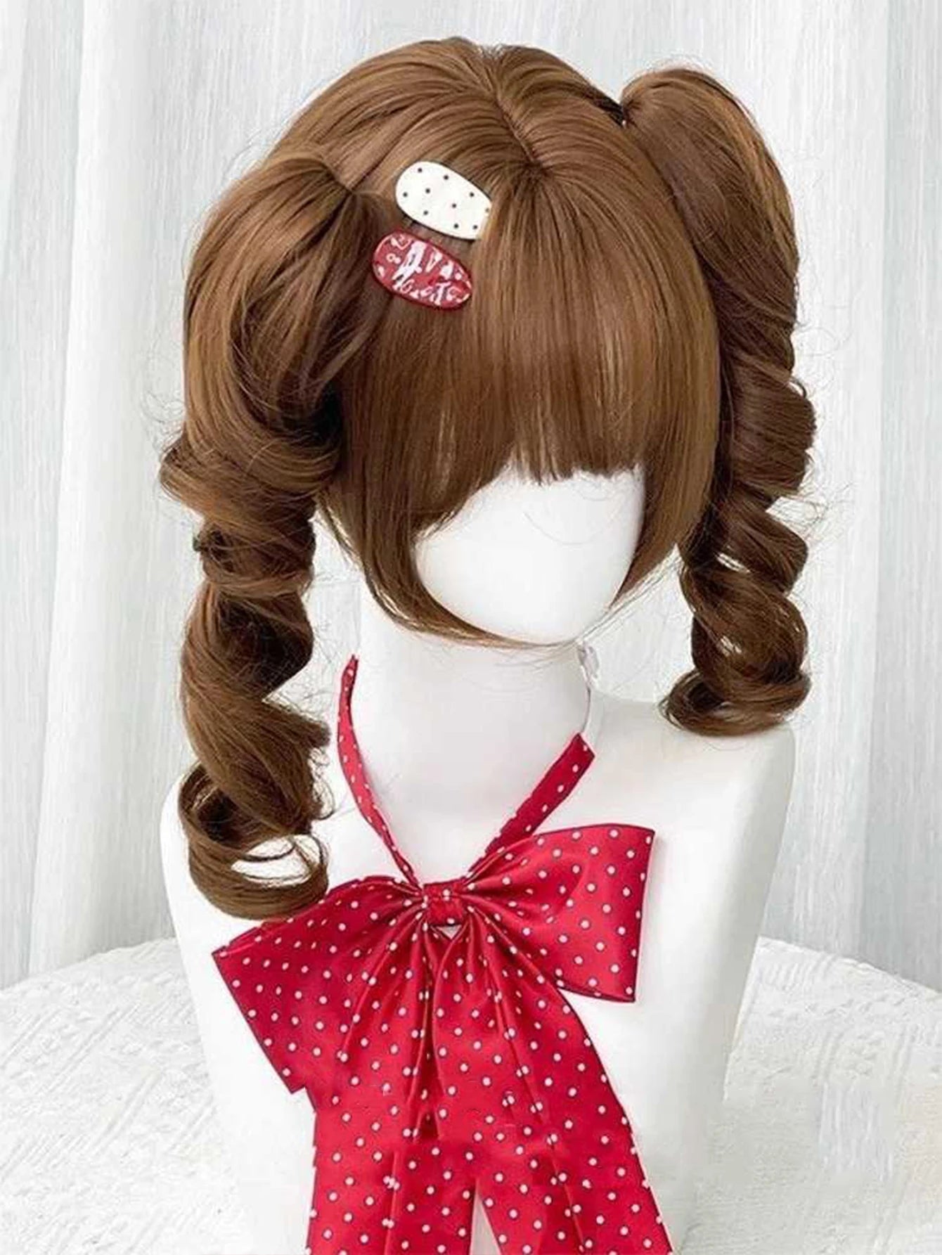 Wavy Brown Cosplay Wig with Curly Pigtails for Costume Parties - 5