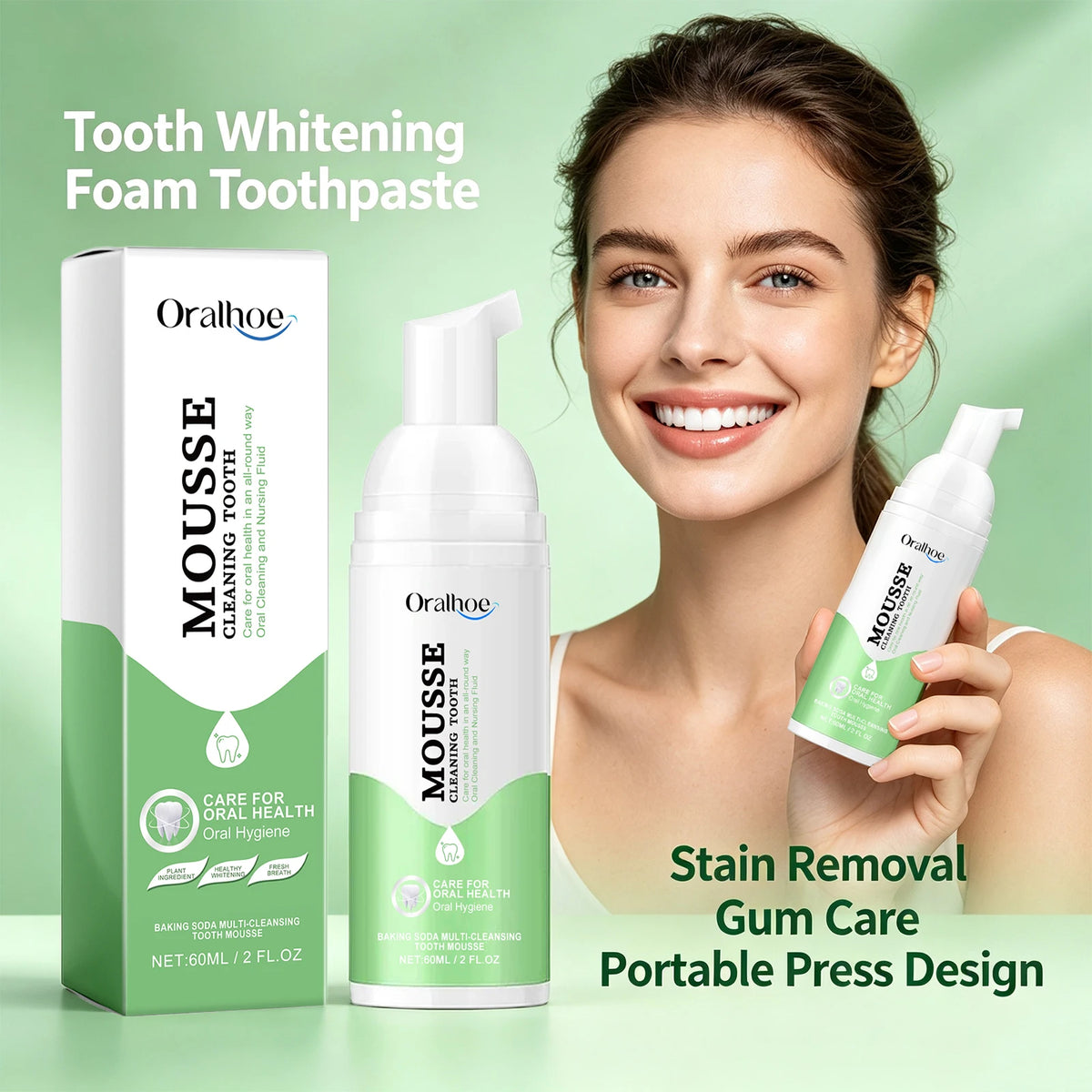 Foaming Teeth Whitening Mousse for Stain Removal and Fresh Breath