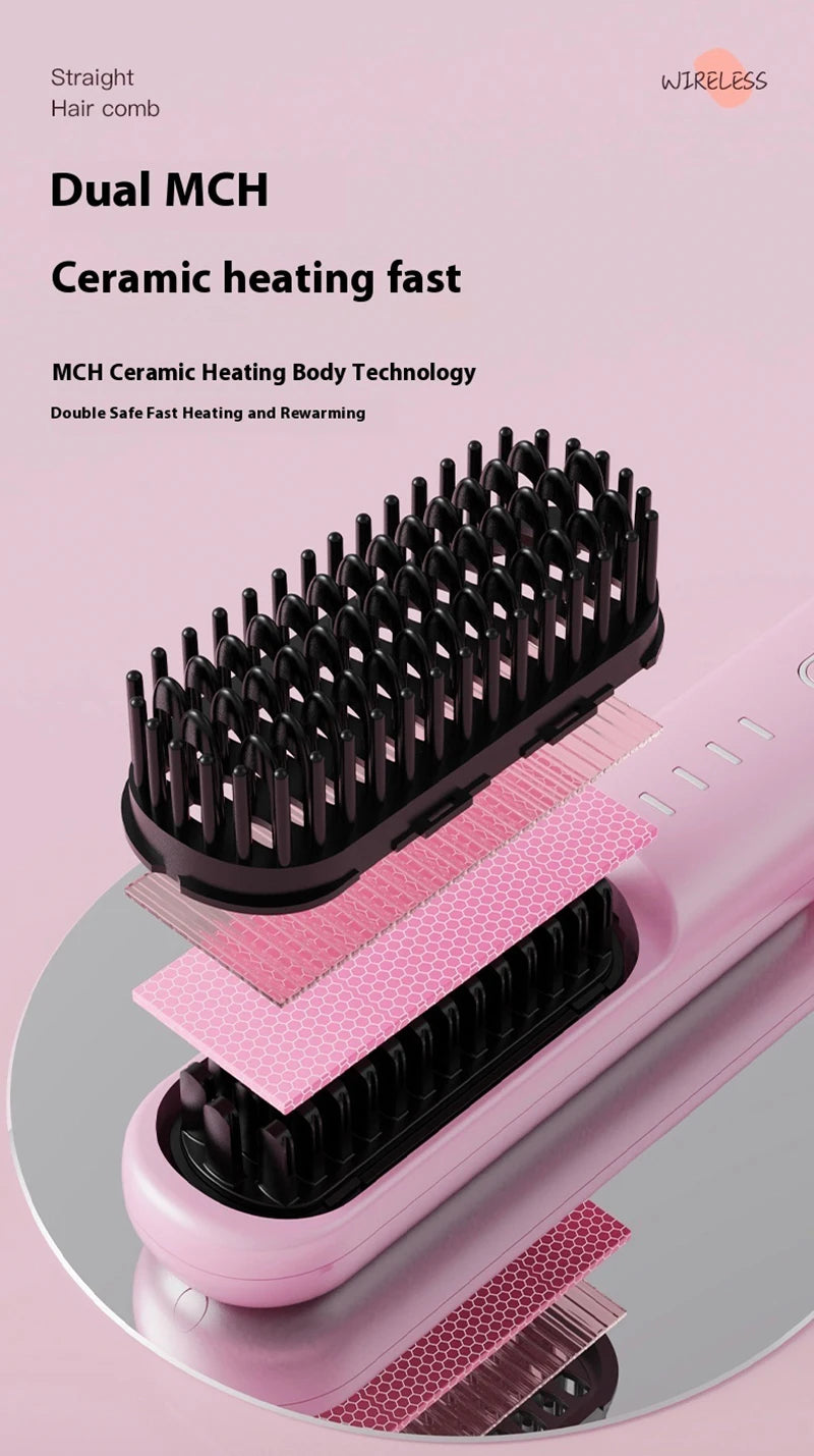 Fast Heating Cordless Hair Straightening Brush for Smooth Frizz-Free Hair - 16