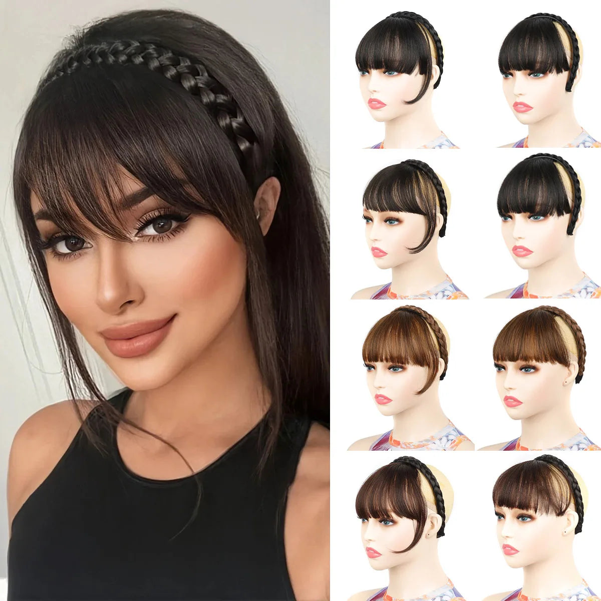 Braided Headband with Natural Looking Bangs for Women - 1