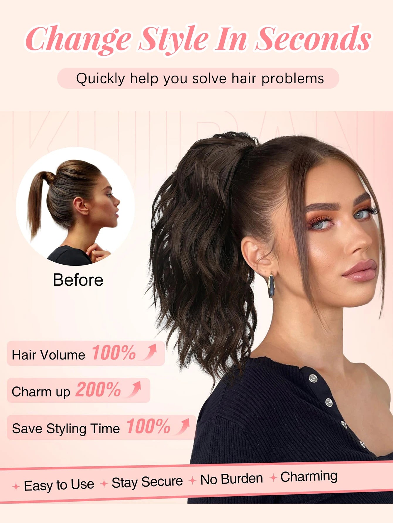 Short Curly Claw Clip Ponytail Hair Extension for Instant Volume - 9