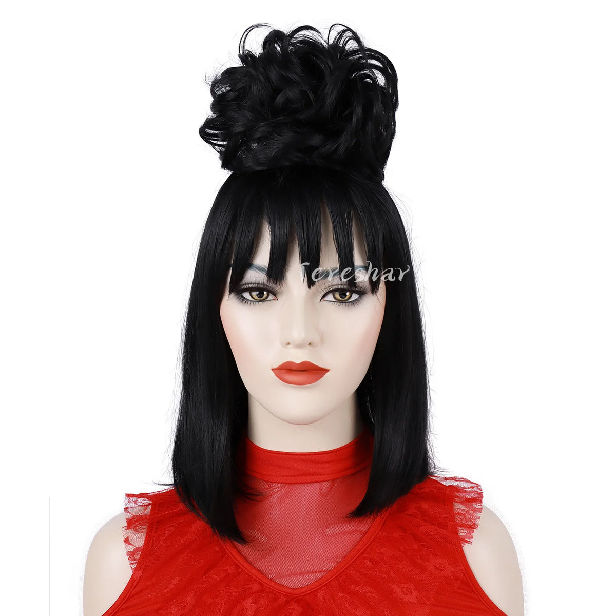 Black Synthetic Wig for Costume and Halloween Parties