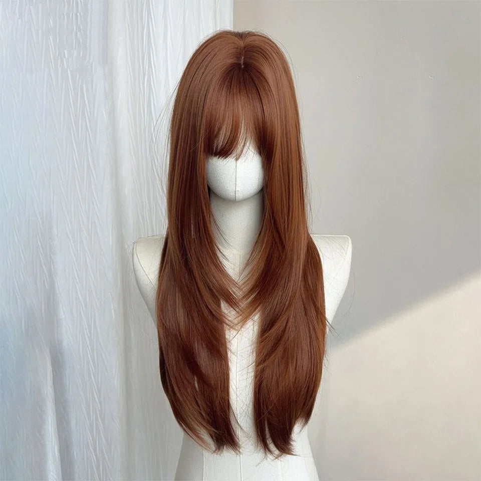 Long Straight Layered Synthetic Wig with Bangs - 2