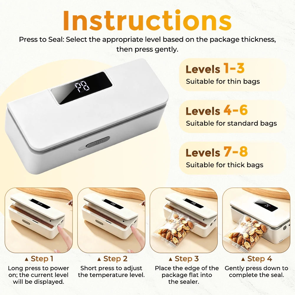 Portable Rechargeable Mini Bag Sealer with Adjustable Heat Settings