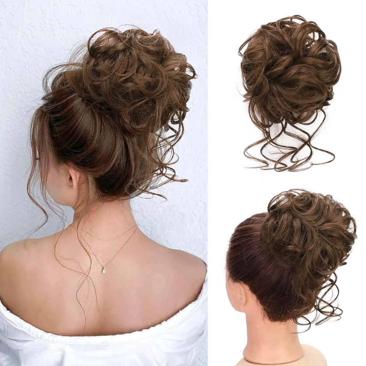 Messy Wavy Hair Bun Scrunchie for Quick Updo Hairstyles