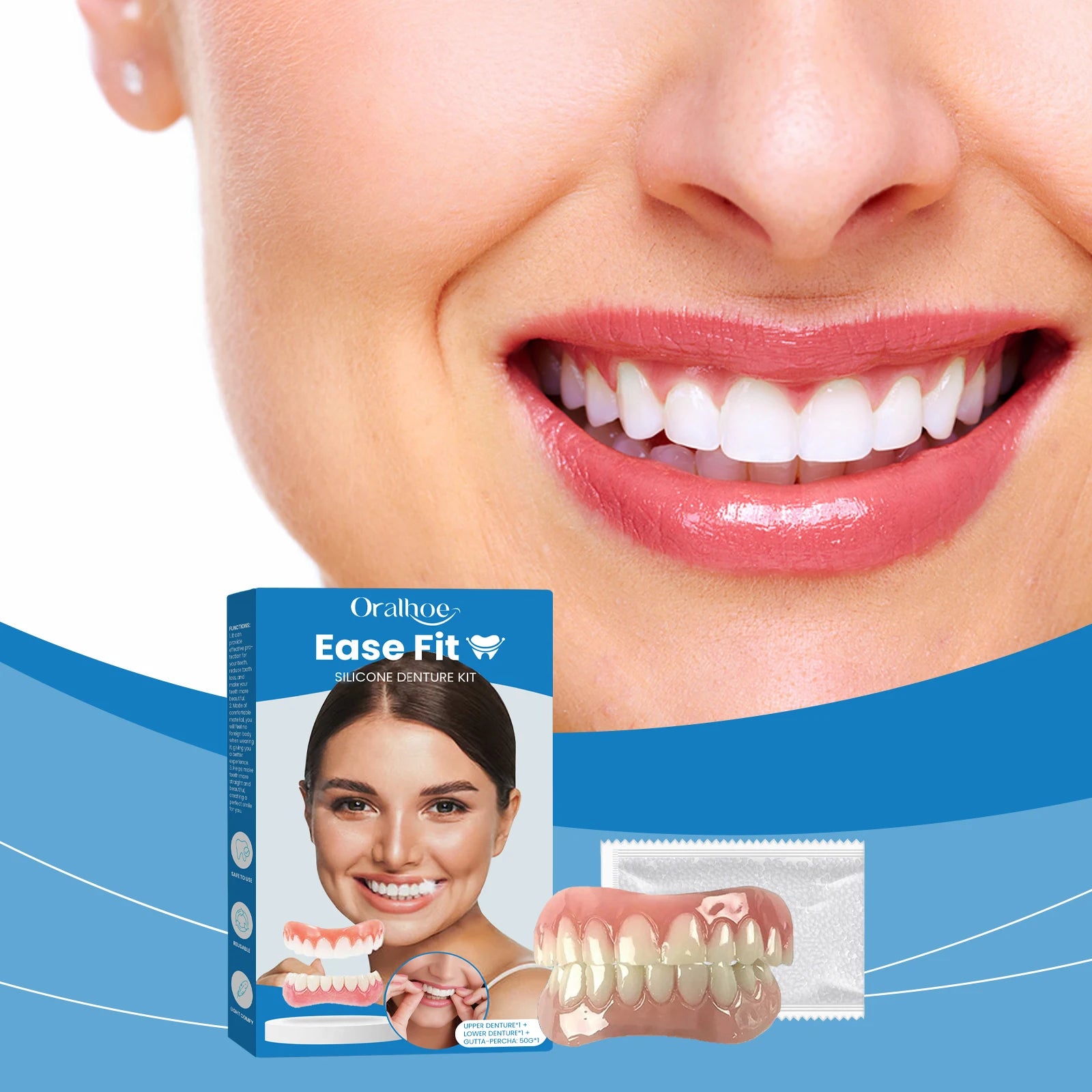 Comfortable Silicone Full Denture Set for Natural Looking Teeth Smile - 2