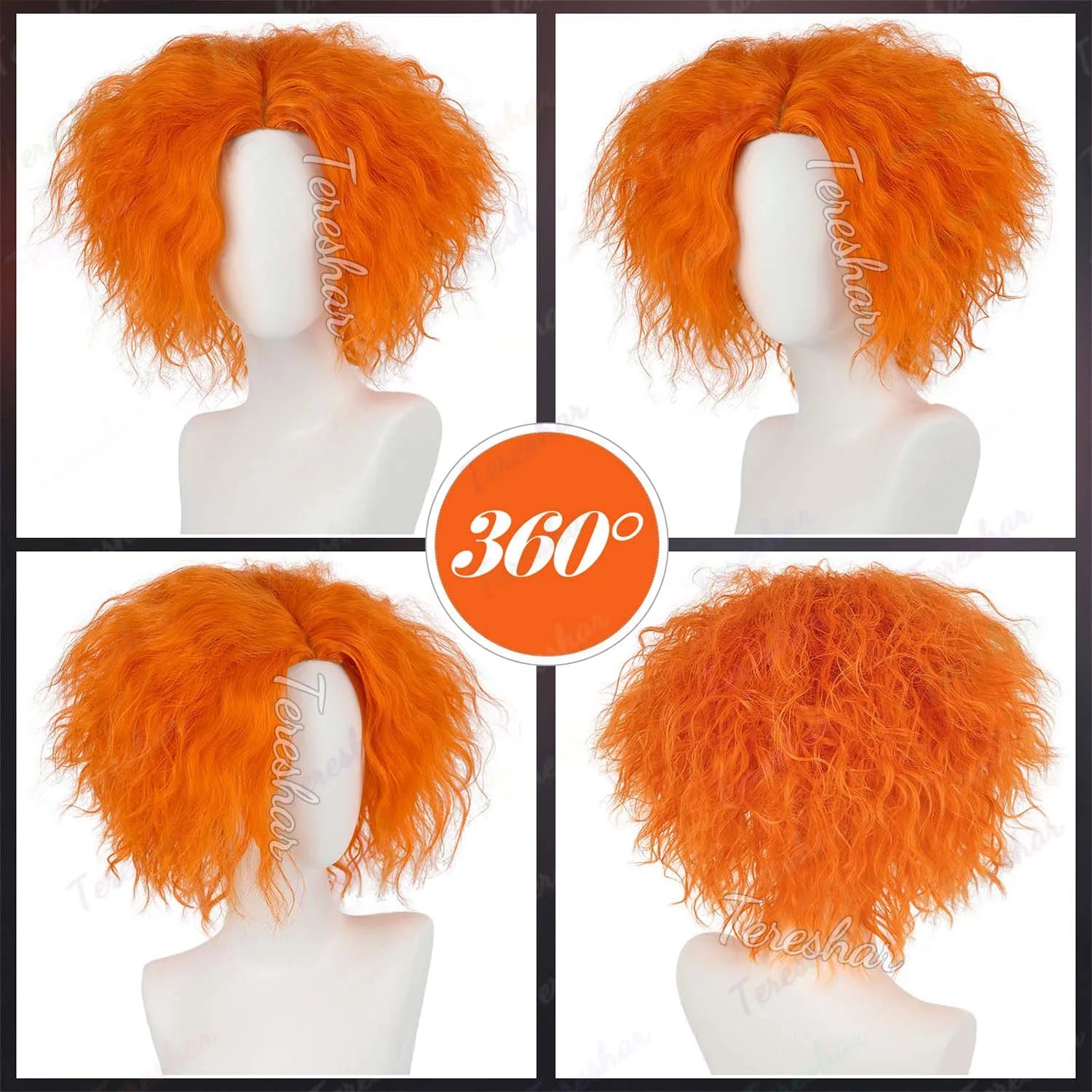 Short Curly Orange Costume Wig for Halloween Parties and Cosplay - 3