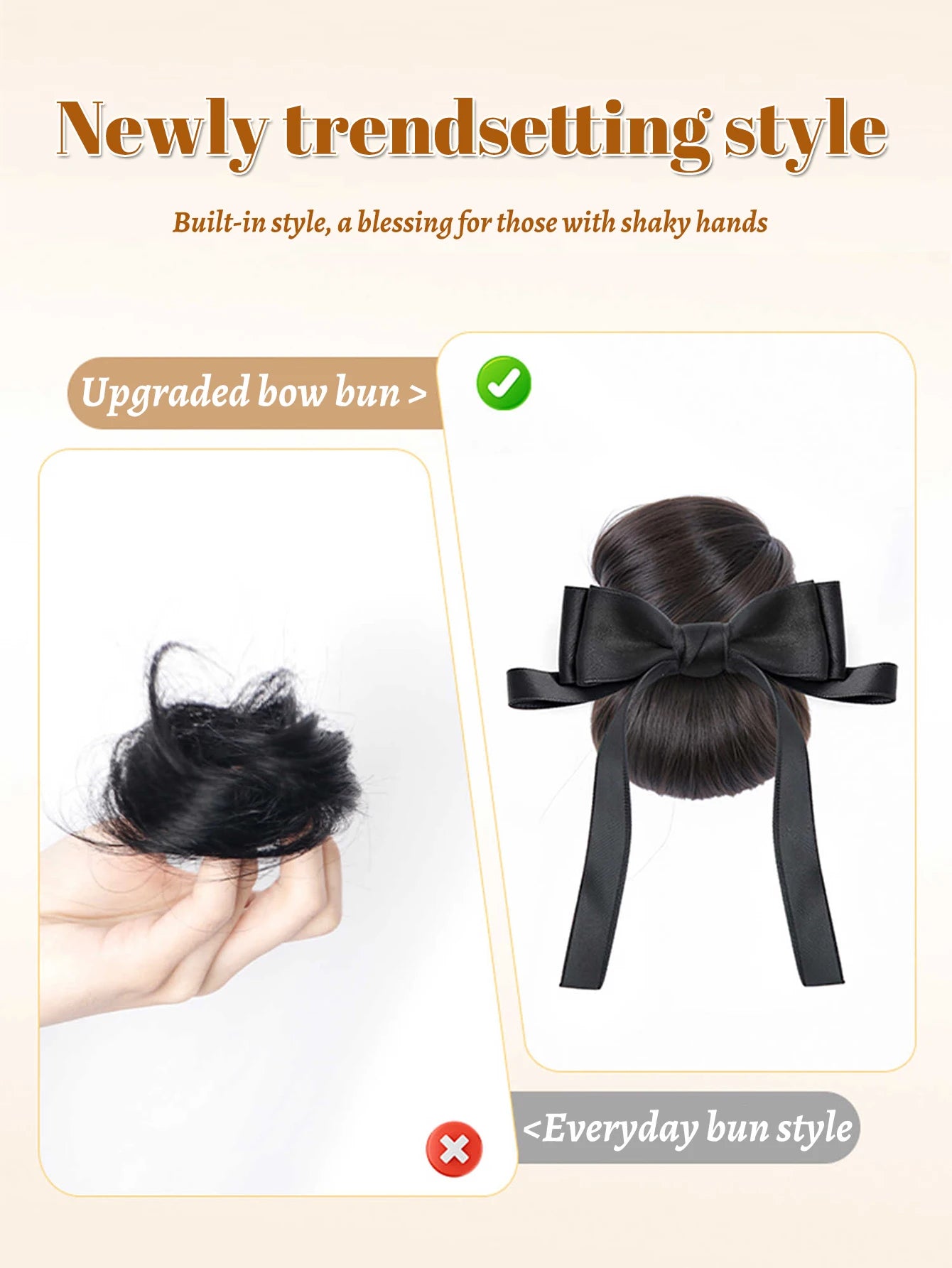 Messy Bun Hair Extension with Bow Claw Clip for Instant Volume - 10