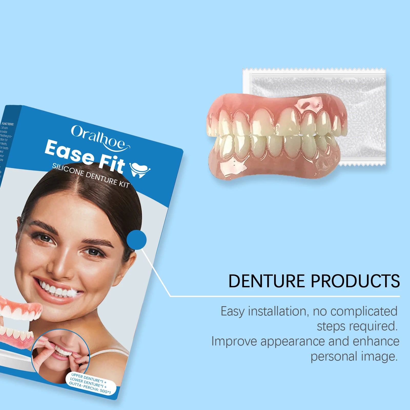 Comfortable Silicone Full Denture Set for Natural Looking Teeth Smile - 12