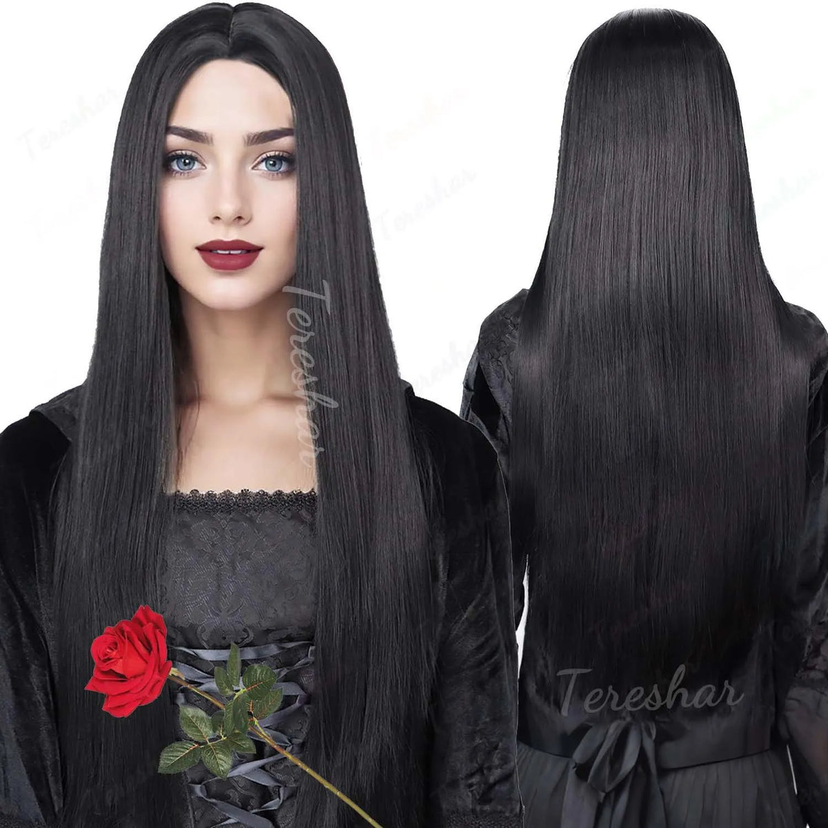 Long Straight Black Costume Wig for Halloween and Cosplay Events